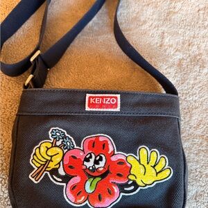 Kenzo Navy Crossbody Bag with Vibrant Floral Patch